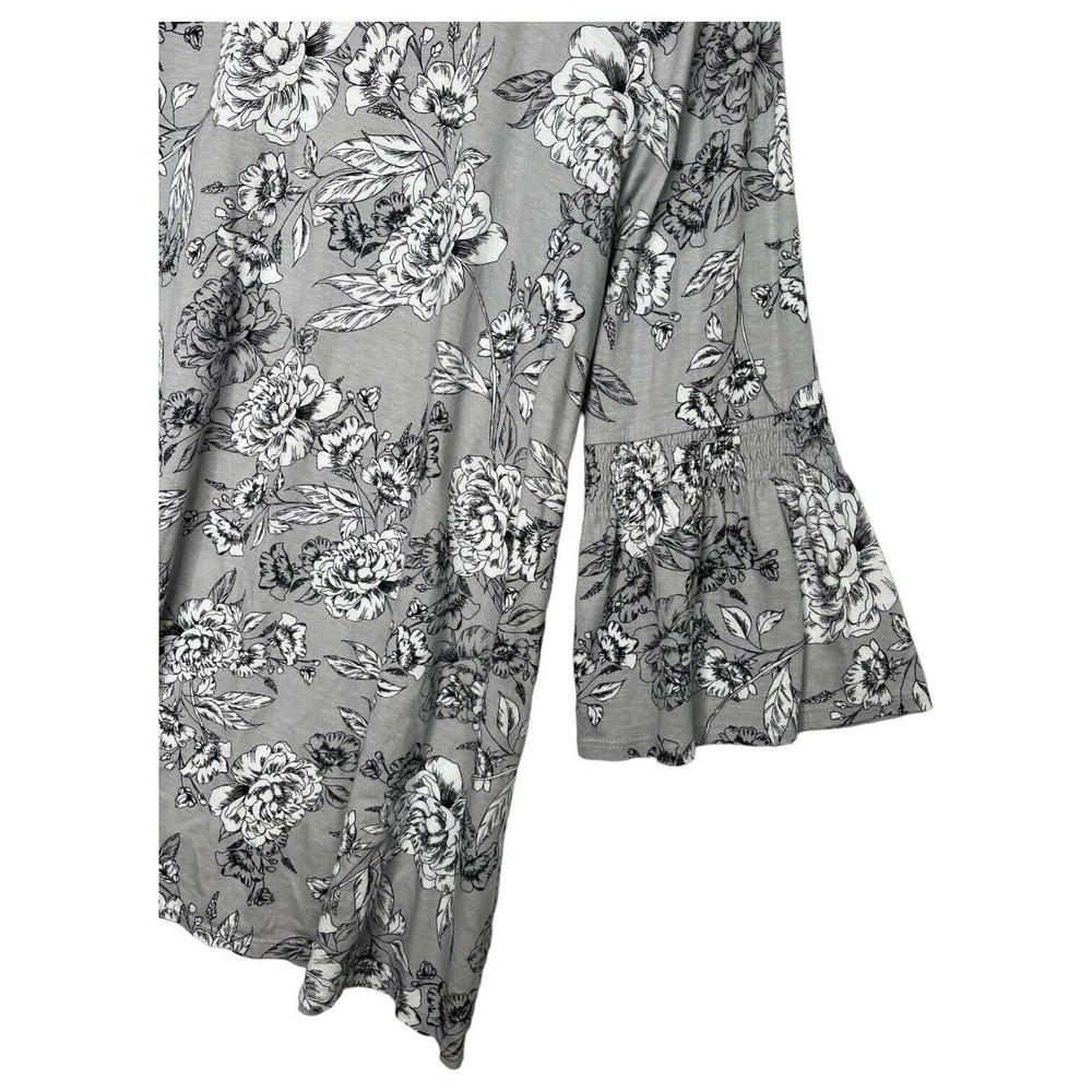 J Jill Top Womens L Floral Smocked Bell Sleeve Round Neck Modal Cotton Boho Gray - Picture 4 of 13
